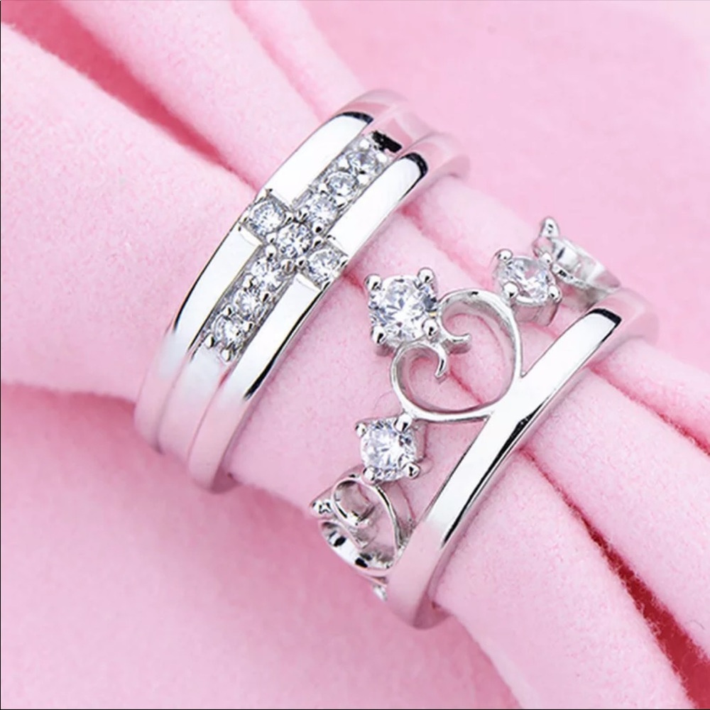 Resizable New sterling silver 2pc set diamond Ring - Picture 5 of 7